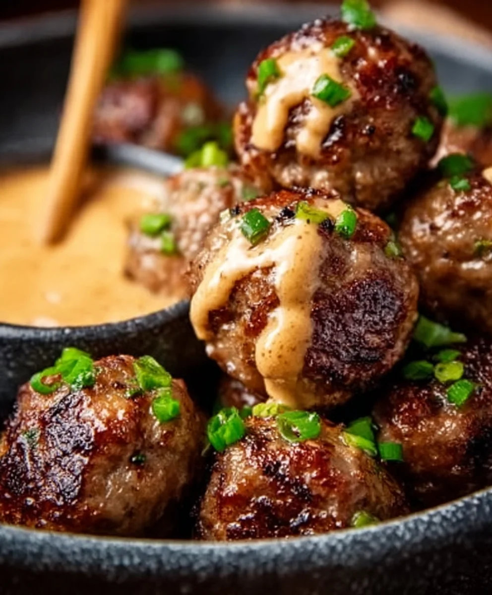 Korean BBQ Beef Meatballs Spicy Mayo Dip