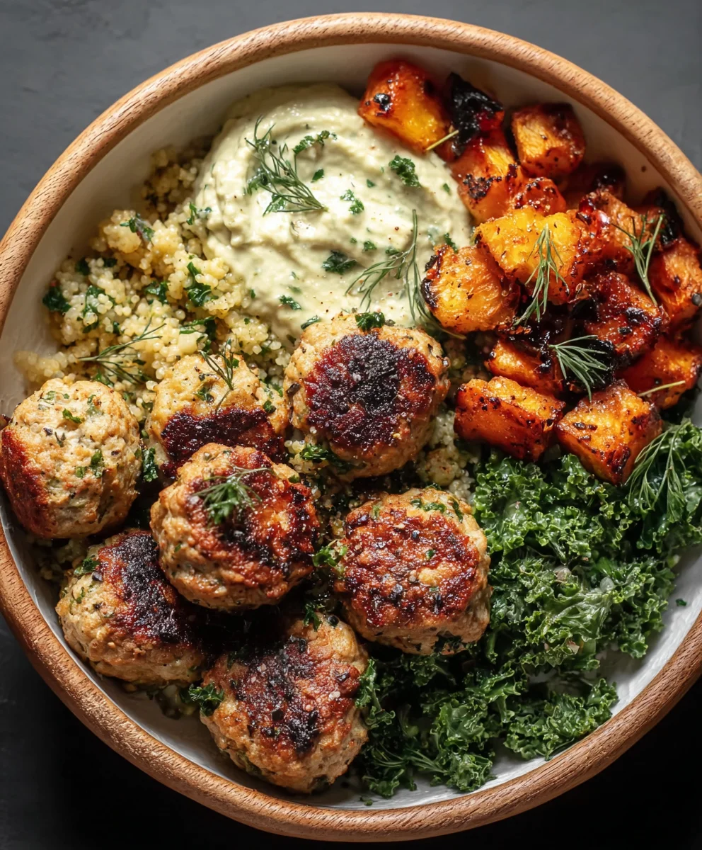 Herby Chicken Meatball Bowl- Easy Weeknight Meal