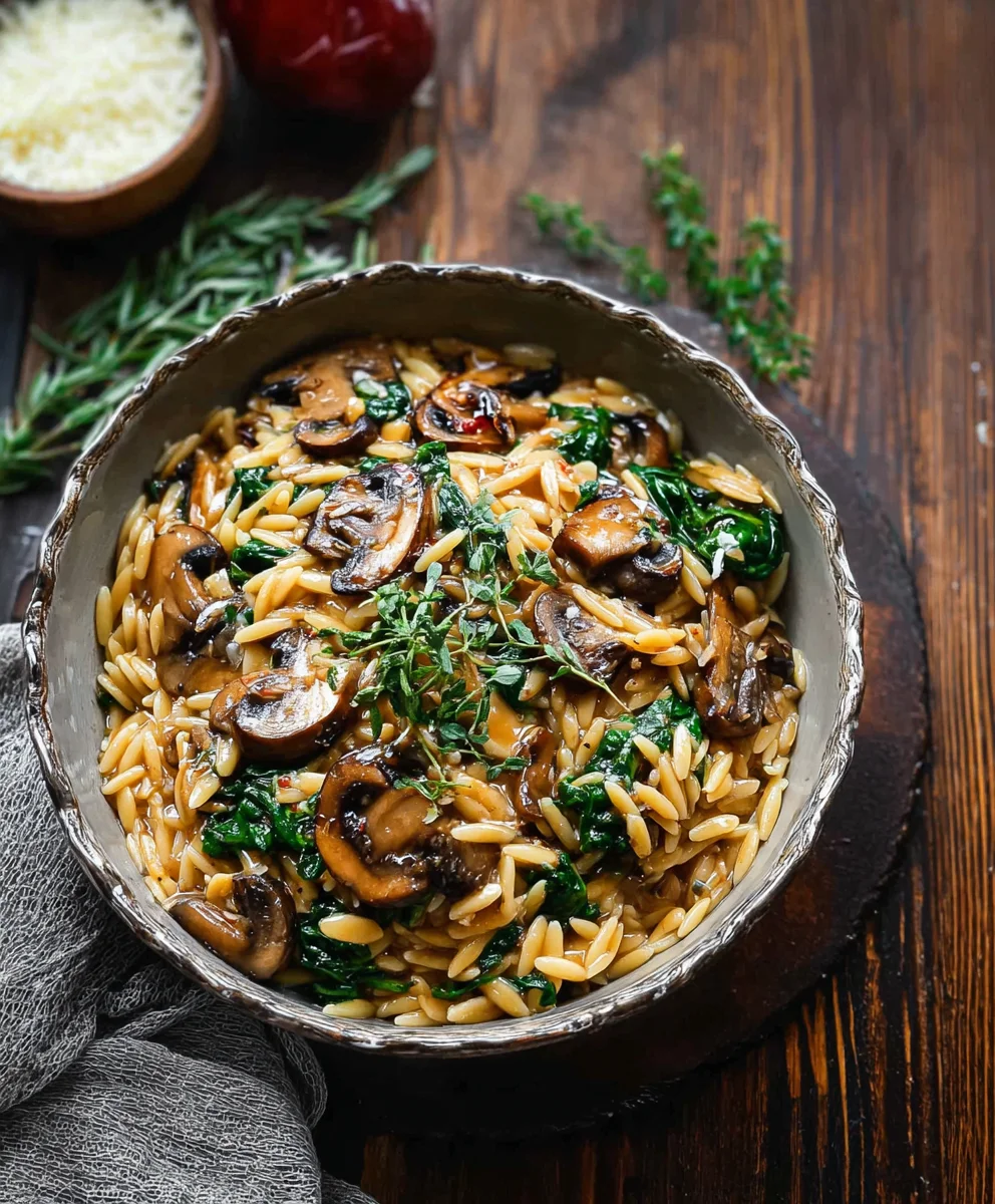 Mushroom Spinach Orzo - Creamy & Easy One-Pan Dish