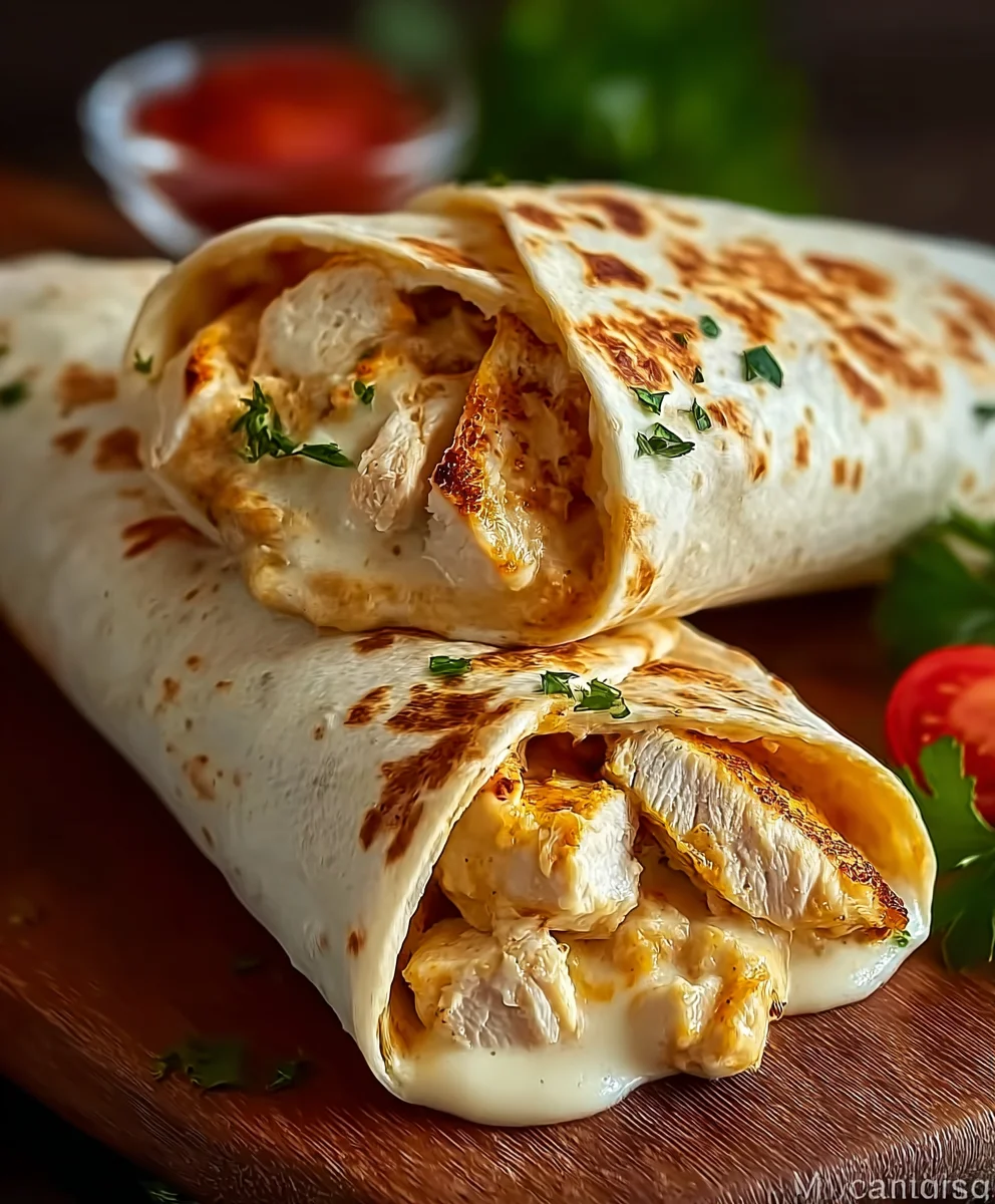 Cheesy Chicken Garlic Wraps - Easy & Delicious