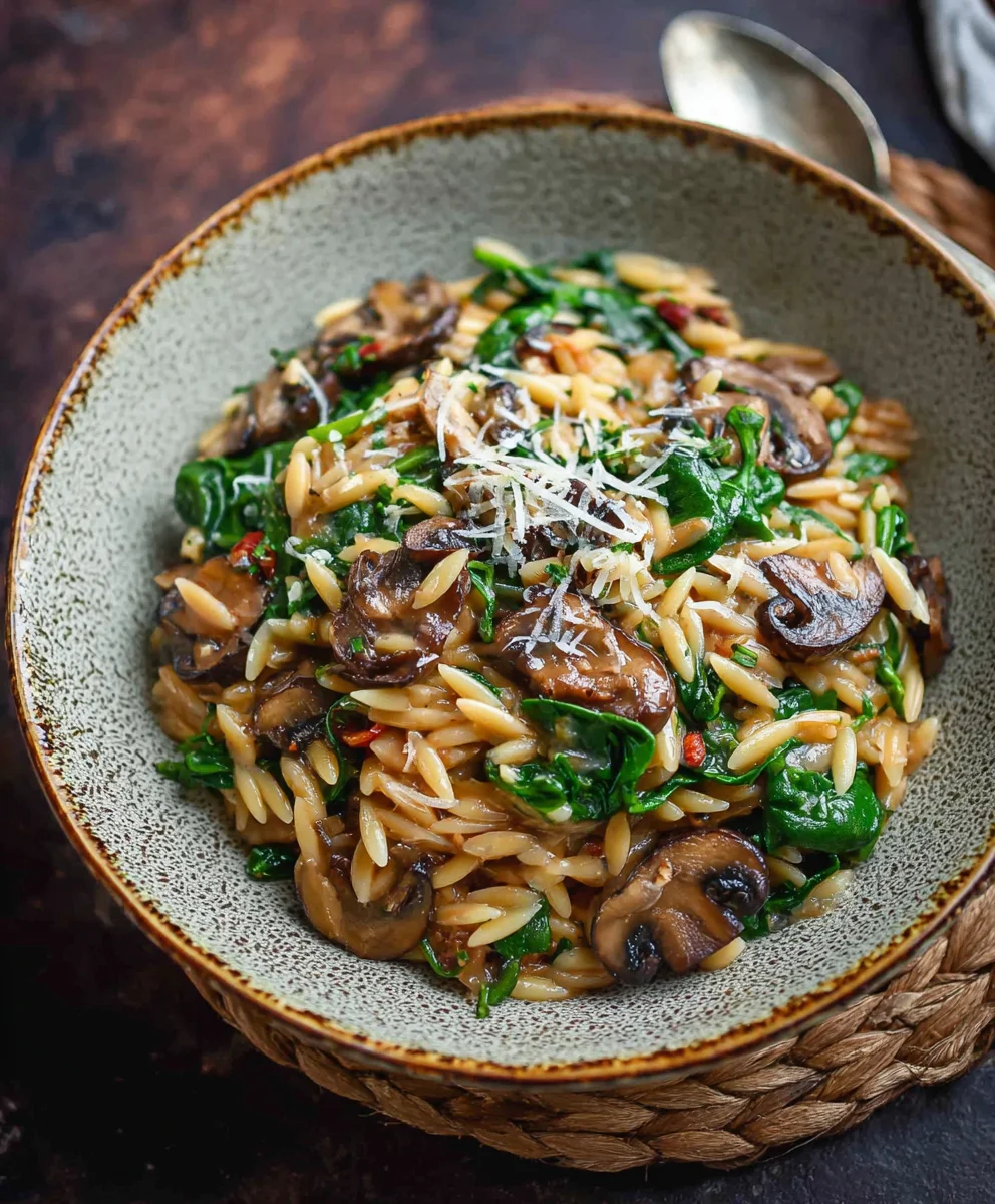 Mushroom Spinach Orzo - Creamy & Easy One-Pan Dish