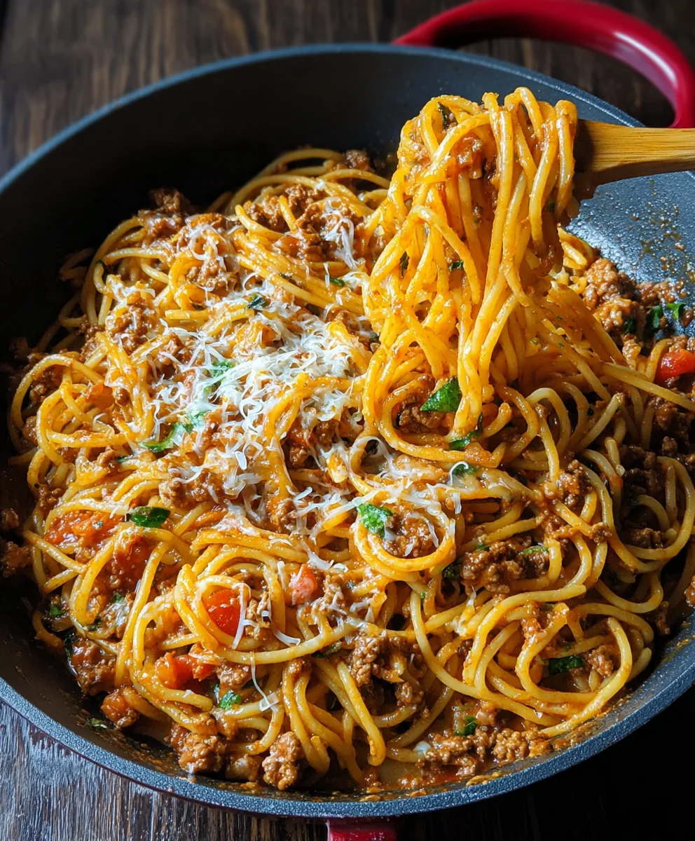 Easy One Pot Taco Spaghetti- Dinner Done Fast