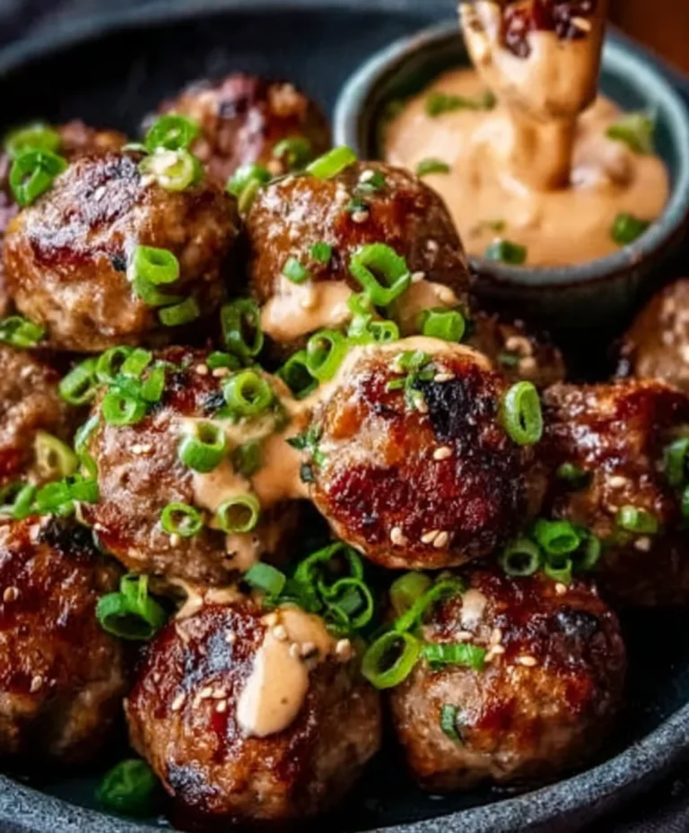 Korean BBQ Beef Meatballs Spicy Mayo Dip