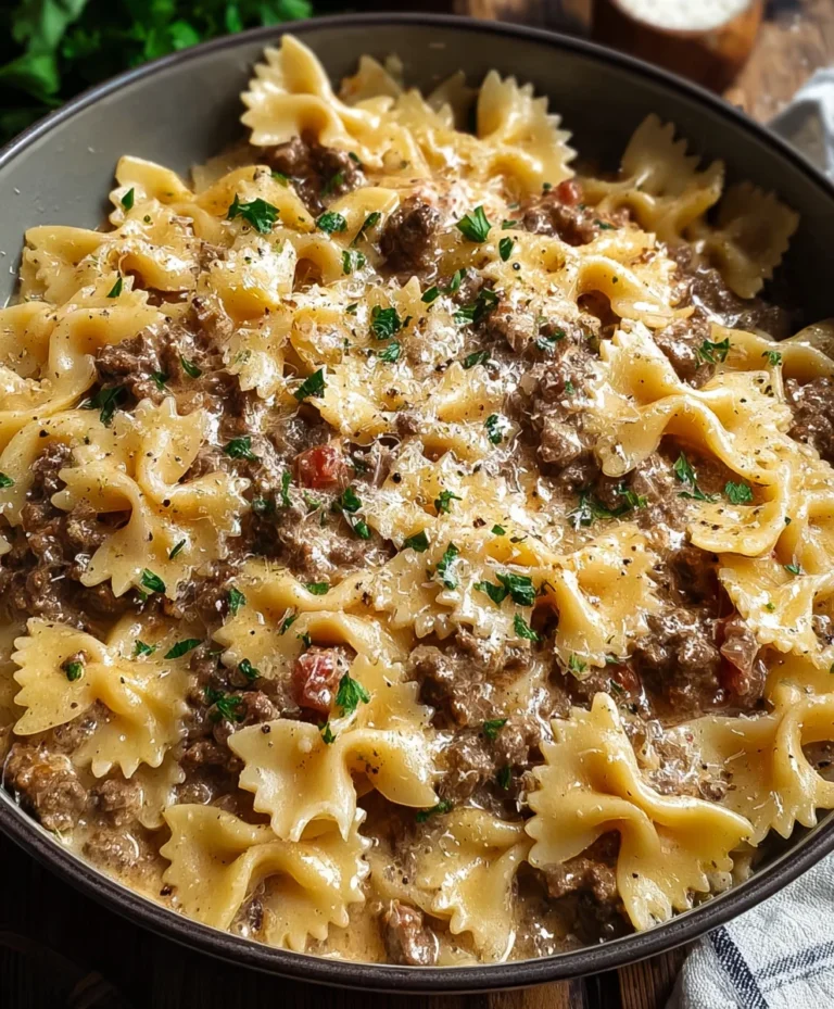 Creamy Parmesan Garlic Beef Bowtie Pasta Recipe