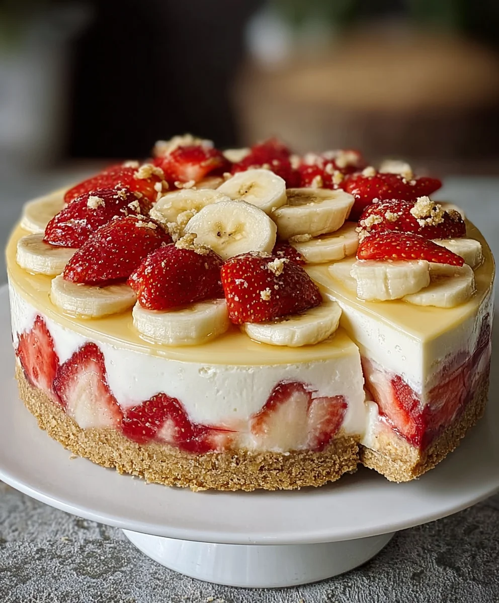 Strawberry Banana Pudding Cheesecake-Easy Recipe