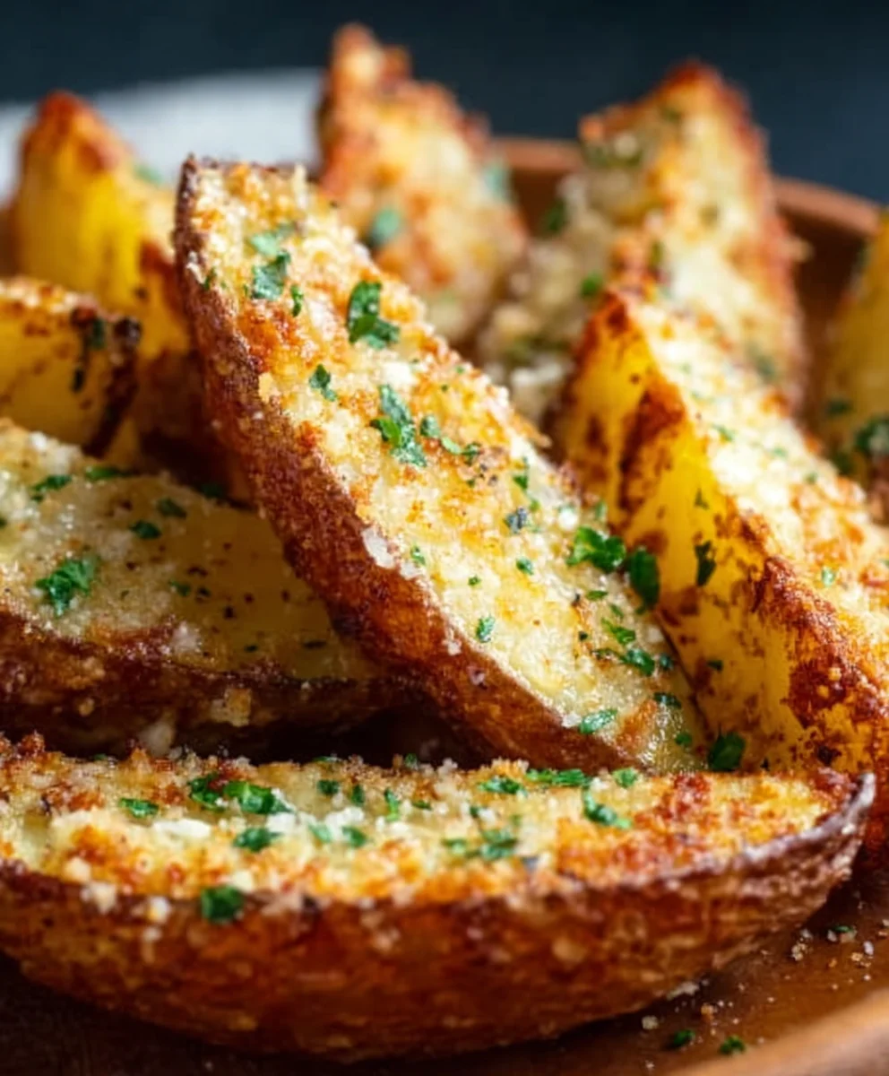 Crispy Baked Garlic Parmesan Potato Wedges