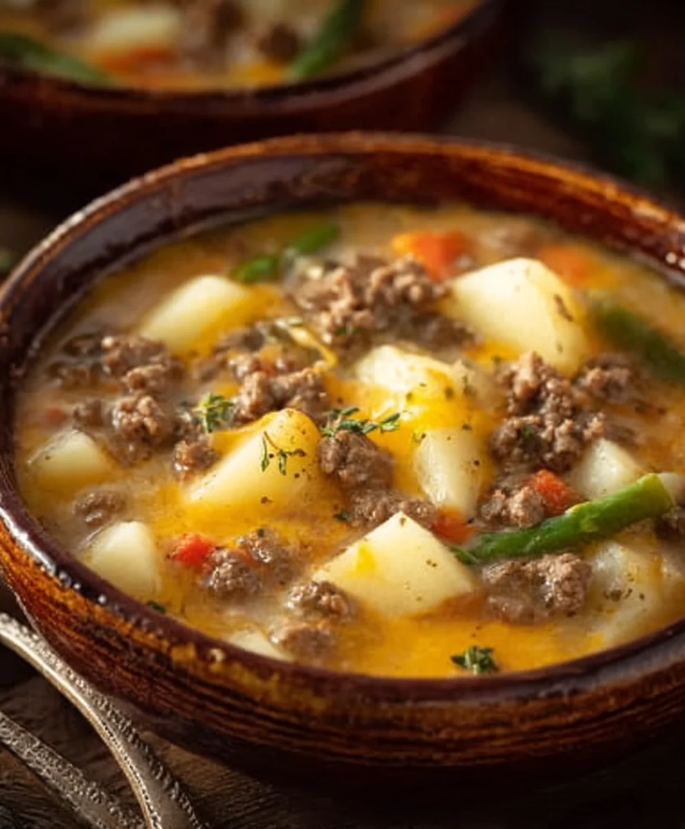 Cheesy Beef Beef Hamburger Potato Soup Recipe - Comfort Food