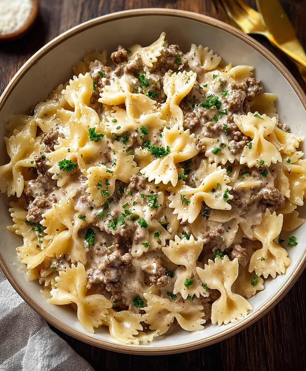 Beef Bowtie Pasta Alfredo Recipe-Easy & Delicious