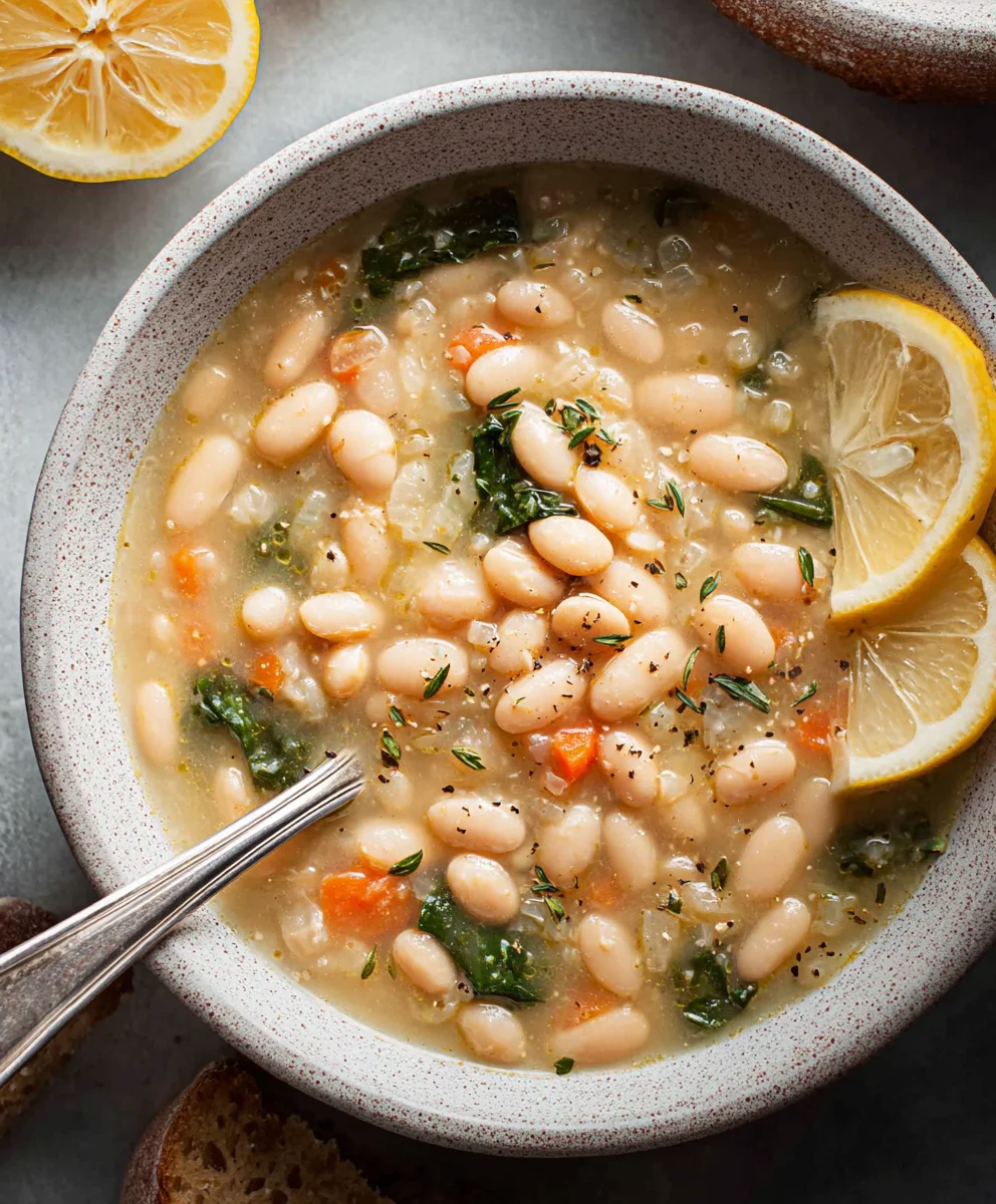 Greek White Bean Soup - Easy Garlic Lemon Recipe