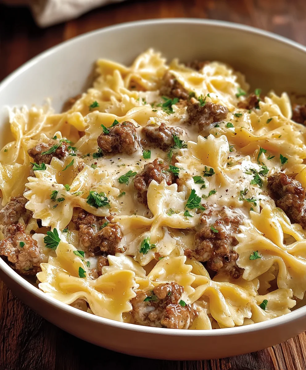 Beef Bowtie Pasta Alfredo Recipe-Easy & Delicious
