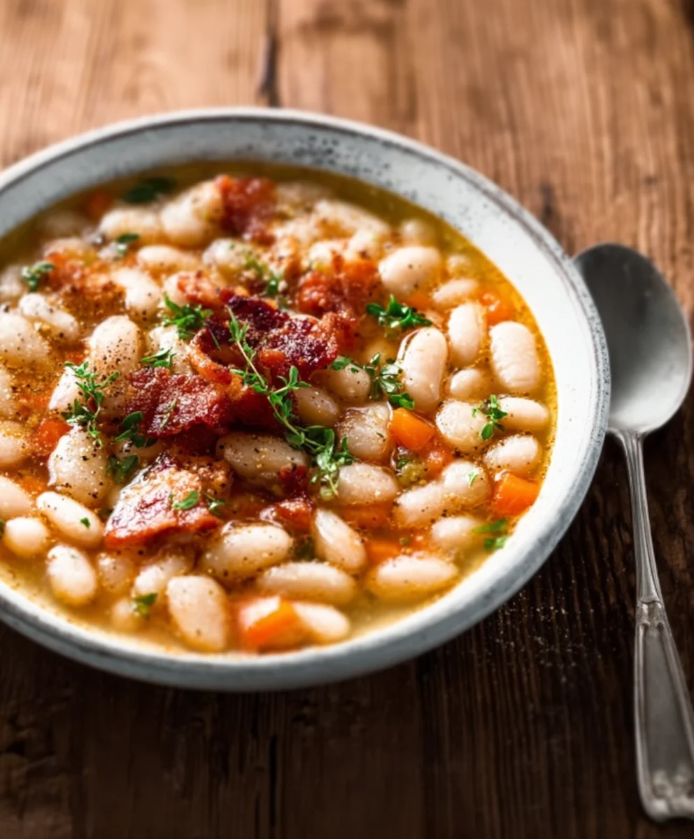 White Bean Soup with Beef Beef Bacon - Easy Hearty Meal