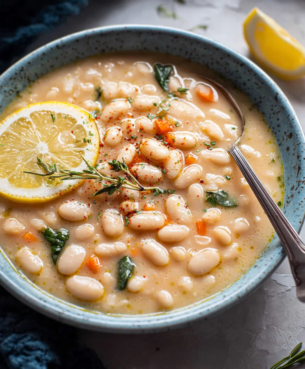 Greek White Bean Soup - Easy Garlic Lemon Recipe