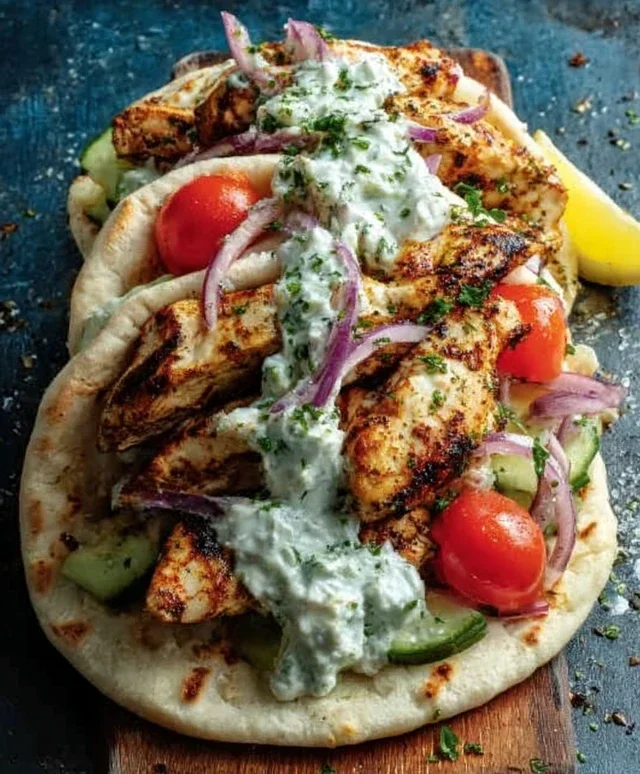 Greek Chicken Gyros with Lemon-Herb Marinade and Tzatziki
