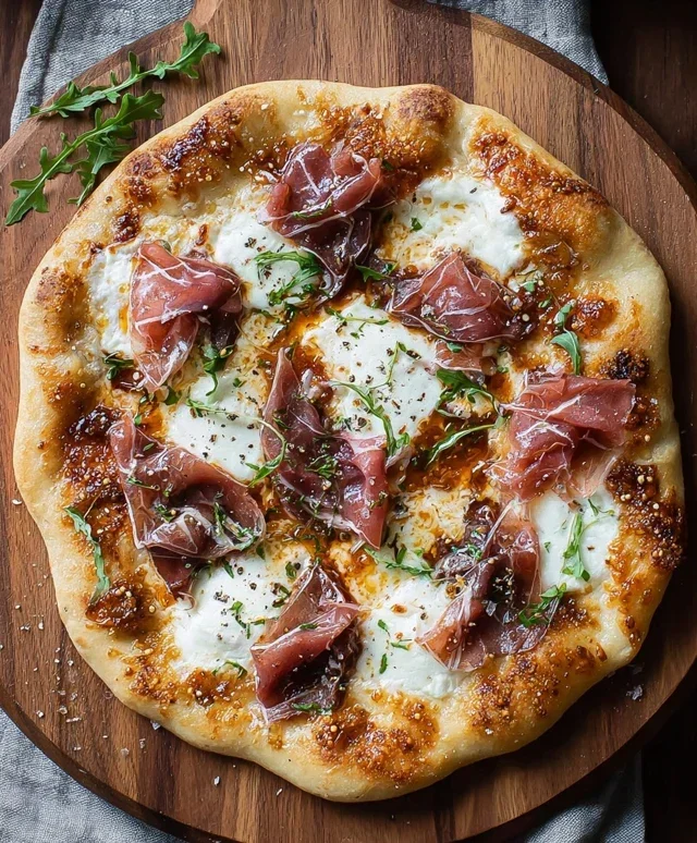 White Pizza with Beef Beef Prosciutto & Hot Honey