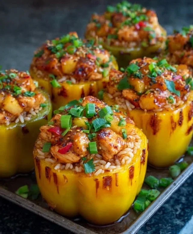 Teriyaki Pineapple Chicken Rice Stuffed Peppers