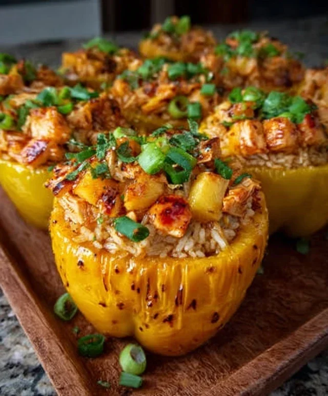 Teriyaki Pineapple Chicken Rice Stuffed Peppers