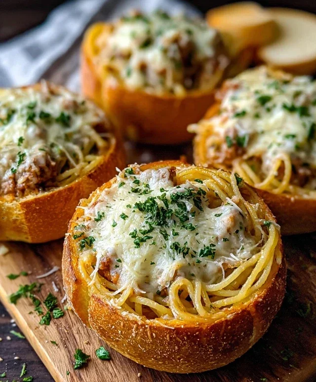 Spaghetti Garlic Bread Bowls
