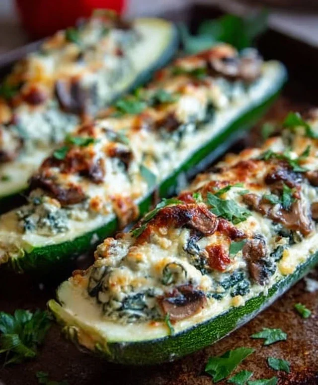 Spinach, Mushroom, and Ricotta Stuffed Zucchini Boats Recipe