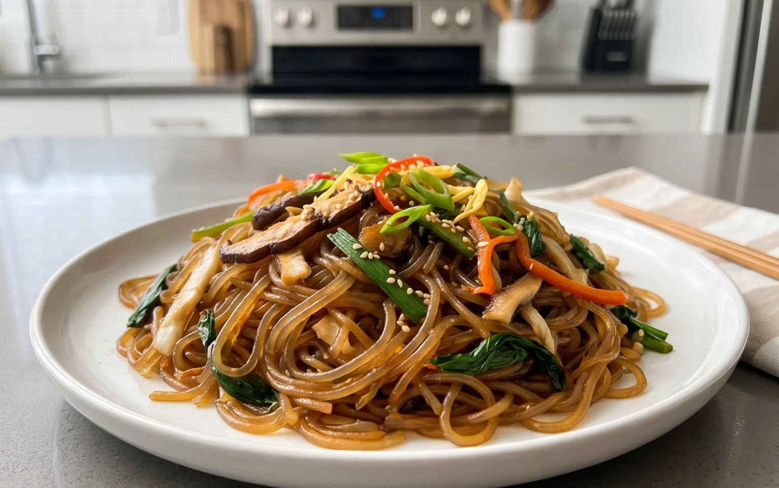 Japchae (Korean Glass Noodle Stir Fry)