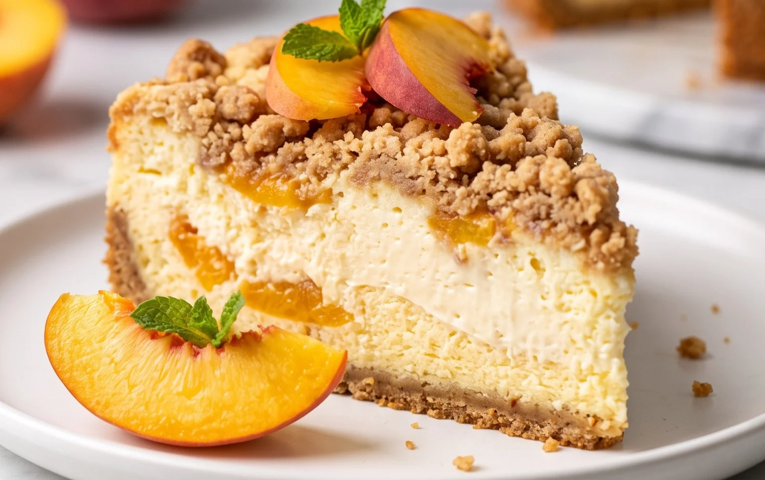 Peach Cream Cheese Cake with Streusel Topping