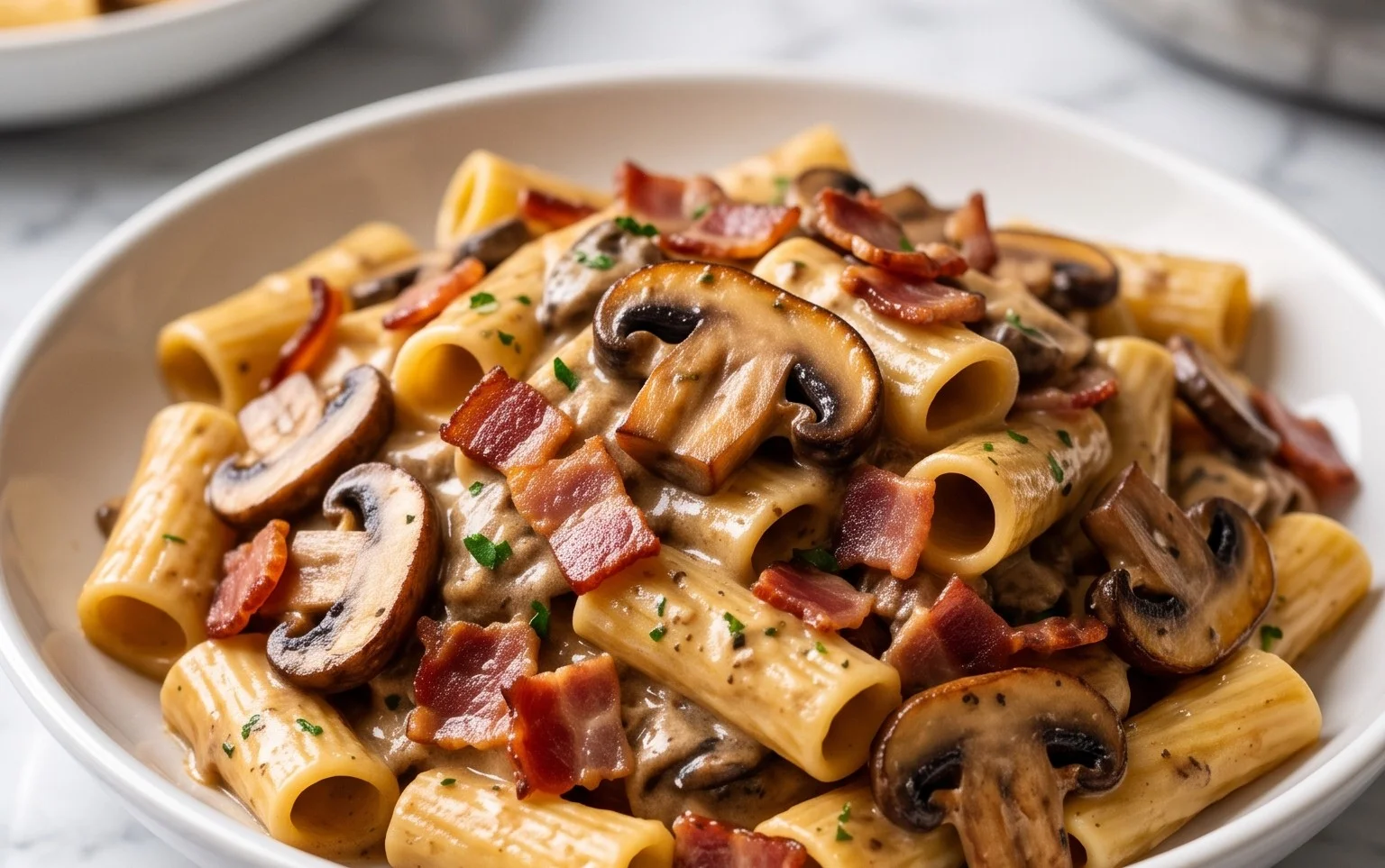 Creamy Beef Bacon and Mushroom Pasta
